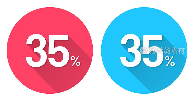 35% - 35%。圆形图标与长阴影在红色或蓝色的背景